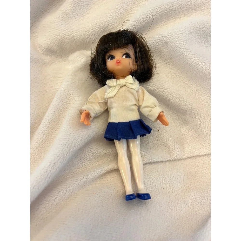 Vintage 1960's Dolly Darling Doll Brunette Bob Schoolgirl Outfit 2 inches